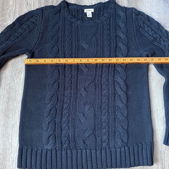 LL Bean Double L Cable Sweater Womens M petite Pullover Crewneck Cotton 518572 - Picture 5 of 7